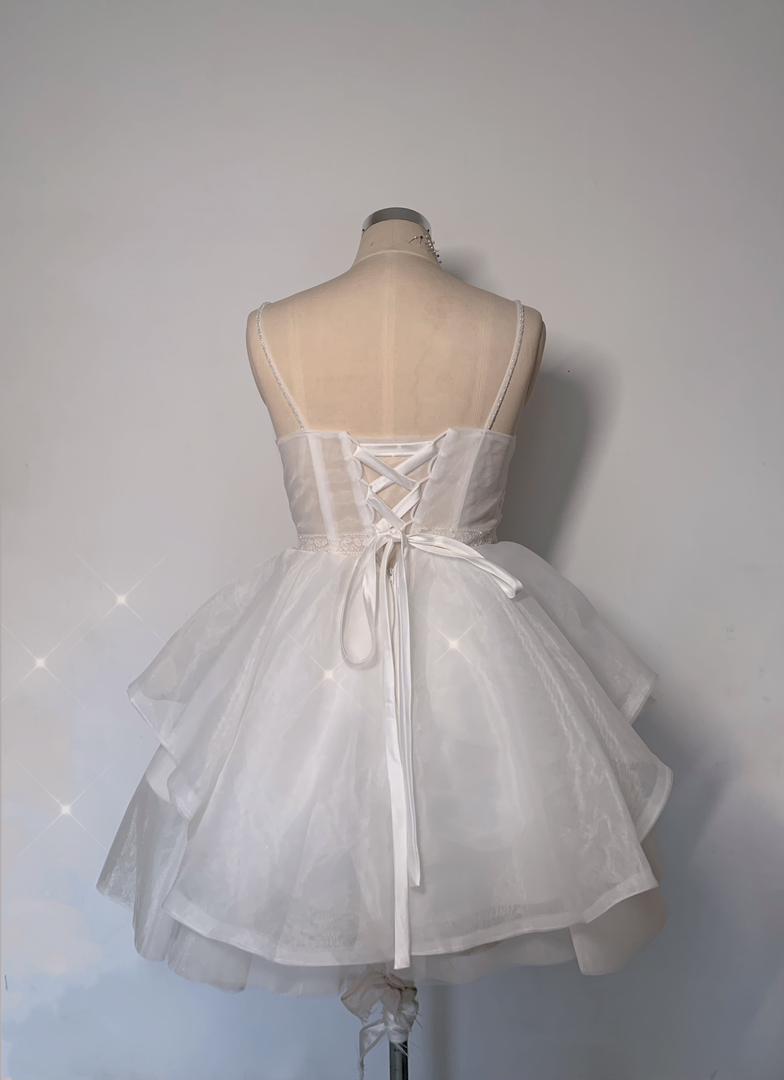 LWD - Mini Dress 3 Tulle Ruched with Flower Bow Secondary image